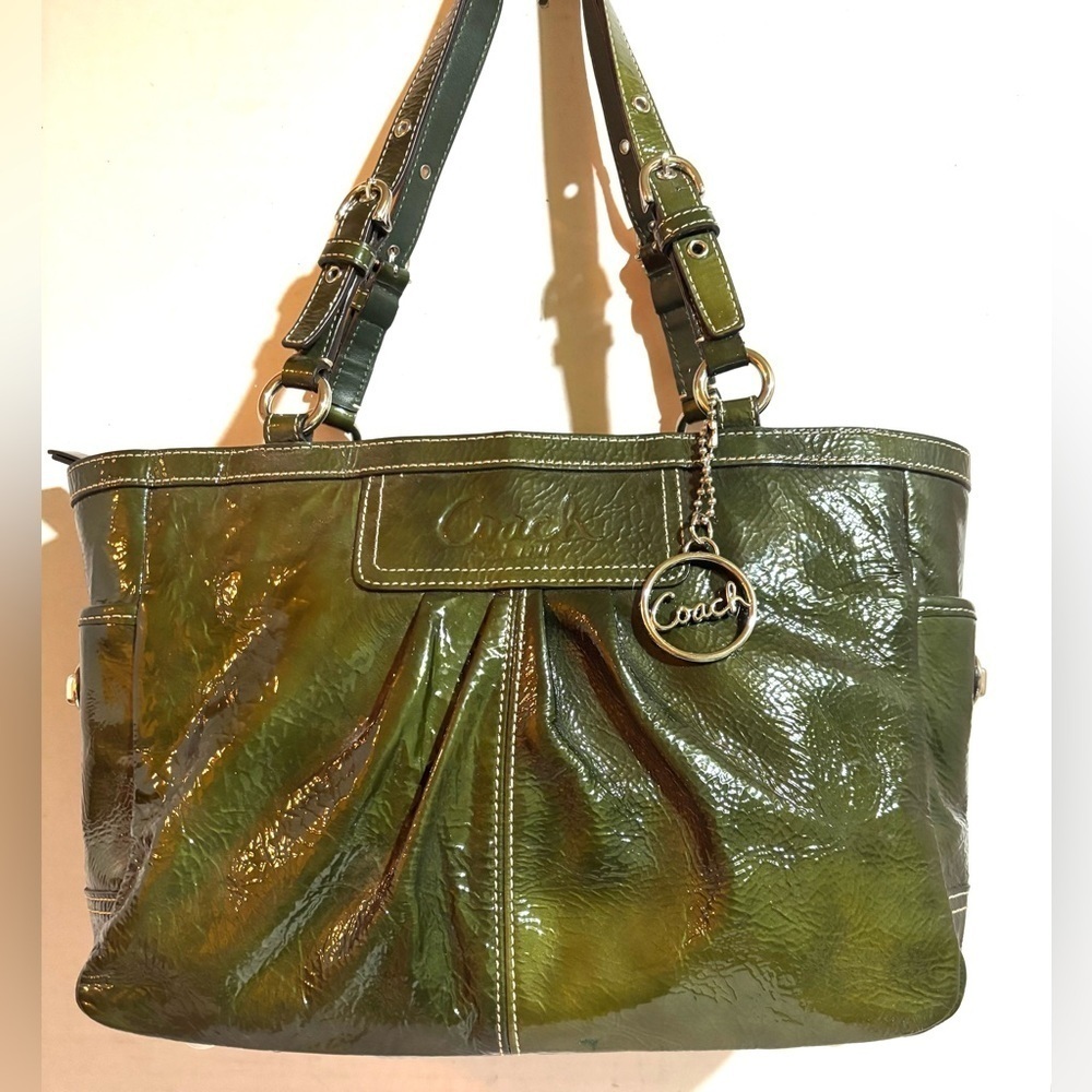 Coach green patent leather satchel handbag